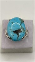 Kingman Turquoise 20x15 Sterling Silver Ring