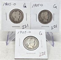 (3) 1905-O Quarters G