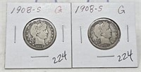 (2) 1908-S Quarters G