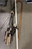 GROUP OF FISHING POLES WITH REELS