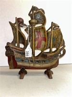 VINTAGE HEAVY CAST IRON GALLEON SHIP DOOR STOP