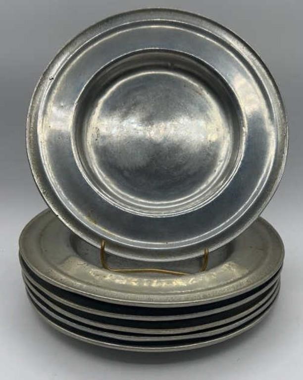 Six 8in Pewter Salad Plates Markings 117
