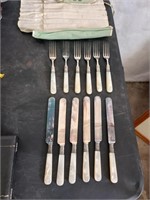 Sterling wrapped pearl handle knives &forks