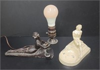Spelter Woman Lamp & Tray Art Deco