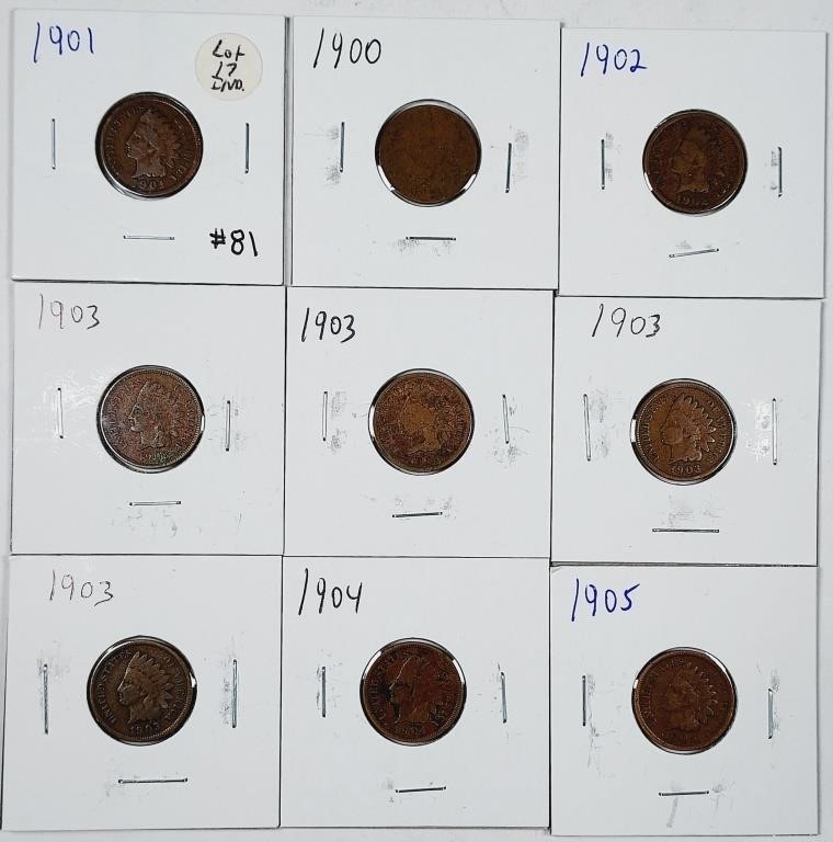 Lot of 17  Indian Head Cents  1900-1908