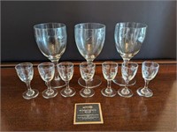 Lot of Etched Glass Stemware Glasses