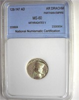 128-147 AD Mithradates V NNC MS60 AR Drachm