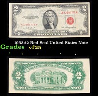 1953 $2 Red Seal United States Note Grades vf+