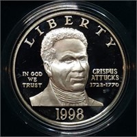 1998 Black Patriots Proof Silver Dollar MIB