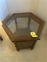 23 1/2x21H Octagon Table w/ Caned & Glass Shelves