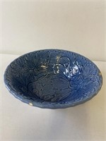 Vintage Basketweave ART Pottery Bowl Blue Leaf