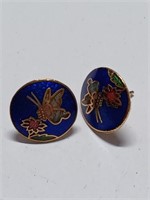 Pair of Claussen Butterfly and Flower Earrings