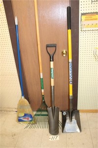 spade; leaf rake; shovel; broom