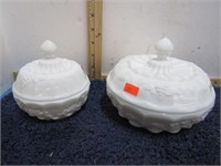 2-- WESTMORELAND MILK GLASS CANDY DISHES