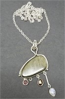 Polished Stone Pendant Sterling Necklace