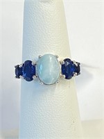 .925 Silver Sapphire Ring Sz 8   CN