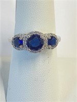 .925 Silver Larimar & Sapphire Ring Sz 6   CN