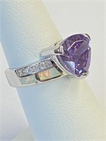 .925 Silver Amethyst Ring Sz 6   O