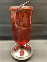 Perky - Pet red glass hummingbird feeder 11"h