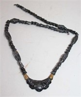 Carved Stone Bead Necklace with Metal