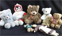 Vintage Eskimo doll, and assorted teddies
