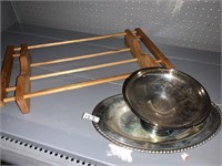 SILVER PLATE BOWL, DISH AND DRYING RACK