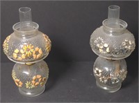 Pair of Early Hand Painted Embossed Oil Lamps 9"