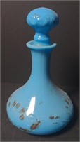 Victorian Blue Milk Glass Painted Decanter