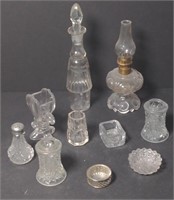 Lot of various glassware-Oil Lamp, Cruet, Salts &