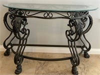 40 - METAL & GLASS HALF ROUND CONSOLE TABLE 48"L