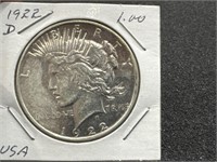 1922 D US Silver Peace Dollar