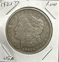 1921 D US Silver Morgan Dollar