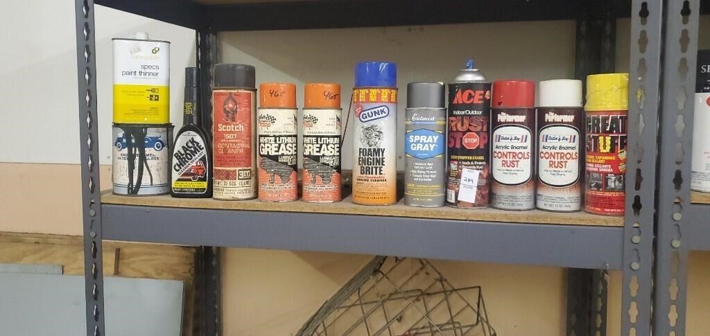 Shelf lot of spray grease and miscellaneous
