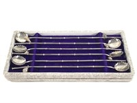Set of 6 Sterling Ice Tea Spoon Straws w Charms