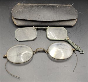 Lorgnette & Wire Rim Eyeglasses w/ Case