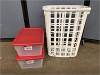 2 Sterilite Containers & Laundry Basket