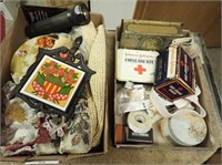 (2) Boxes w/ Purse, Clipboard, Flashlight, Trivet,