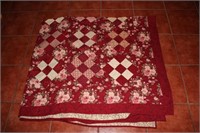 Vintage quilt, red floral, 88" x 77"