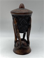 African Tribal Hand Carved Goblet w/ Lid Snakes