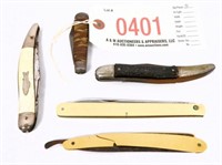 (3) vintage knives and (2) straight razors