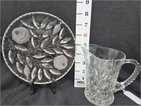 Vintage Cut Glass Pitcher & Frosted Rose Plate