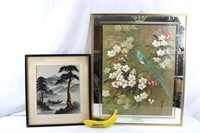 2 Signed Japanese Silk Embroidery, Watercolor