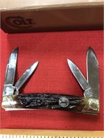 Colt four blade stockman pocket knife in stag