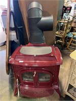 HEAVY RED PAINTED IRON WOOD STOVE 29x32