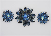 Blue Rhinestone Flower Set