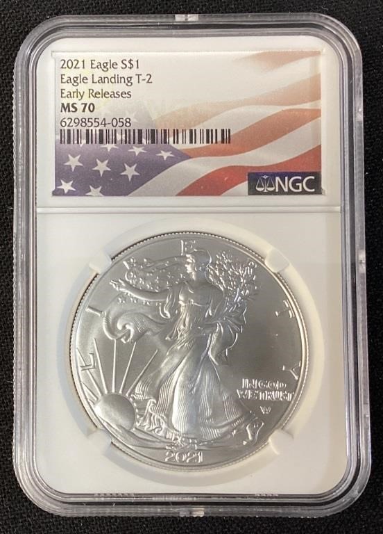 2021 SILVER AMERICAN EAGLE, EAGLE LANDING T-2,