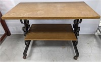 Wood and Metal Side Table with Shelf on Casters,