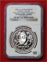 1989 China Medal Silver Panda NGC PF69 Ultra Cameo