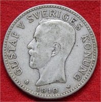 1910 Sweden Silver 2 Kroner