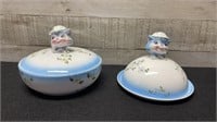 Pair Of 1950's ESD Japan Cat Finial Covered Dishes